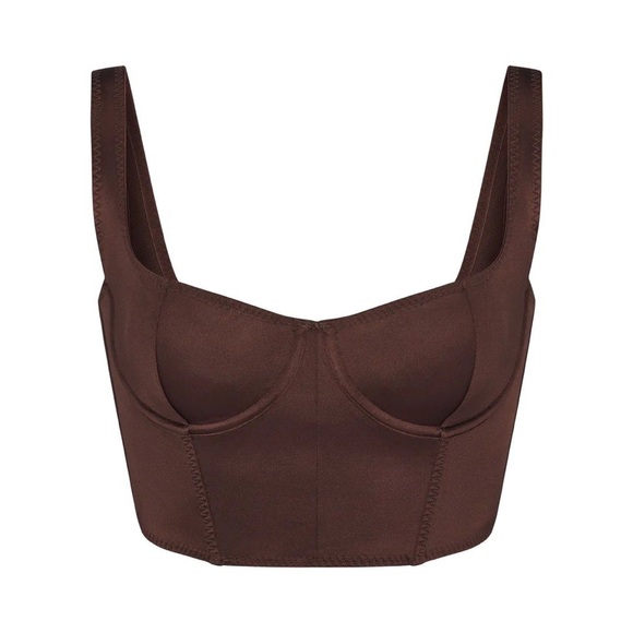 SKIMS Stretch Satin Corset in Cocoa NEW